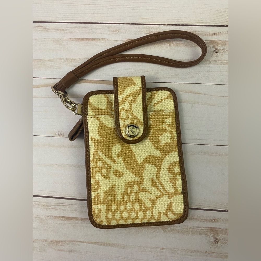 Spartina Wristlet Wallet Leather & Linen ID Holder